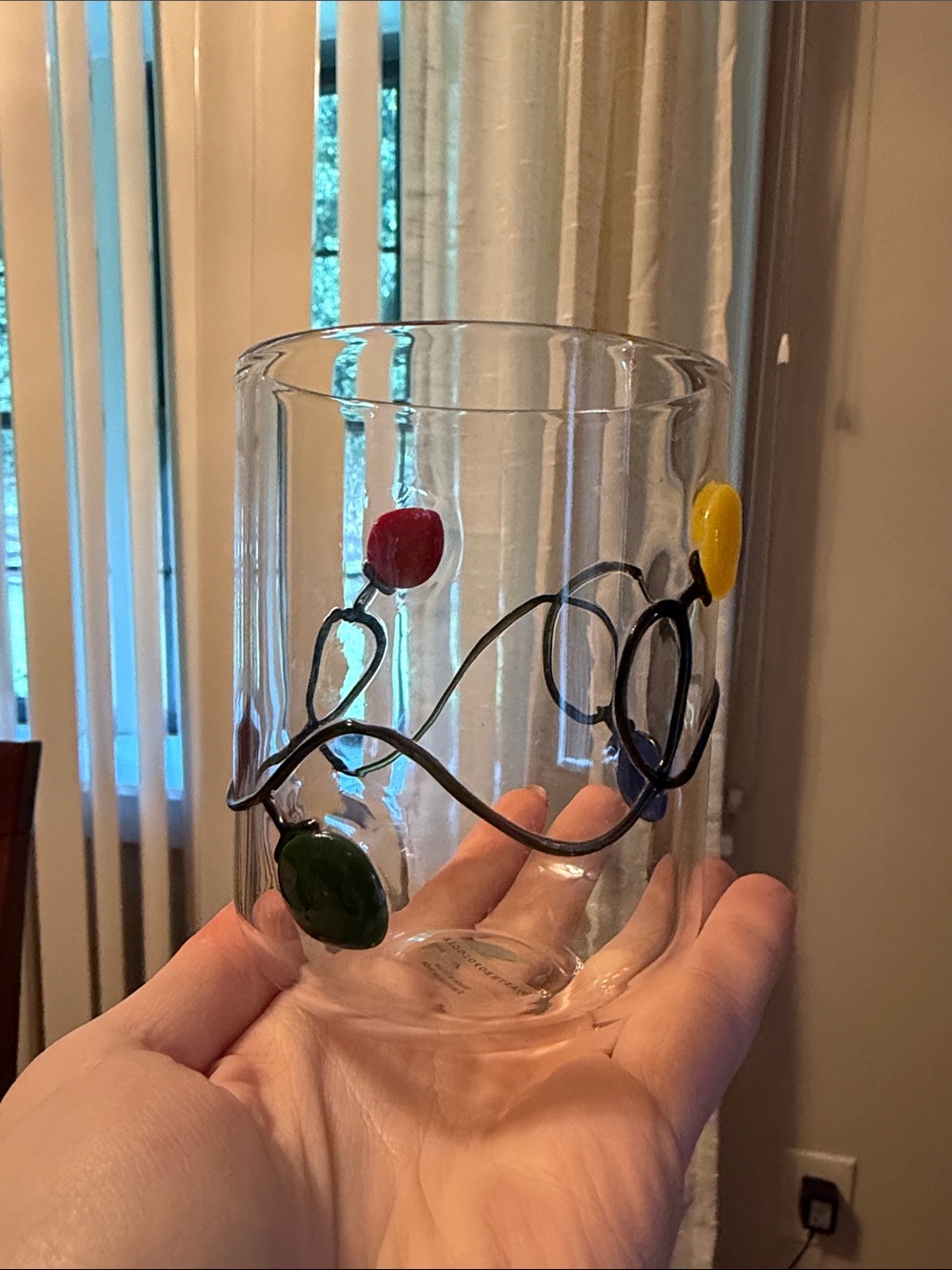 Anthropologie Clear Glass Tumbler with Multicolored Christmas Lights